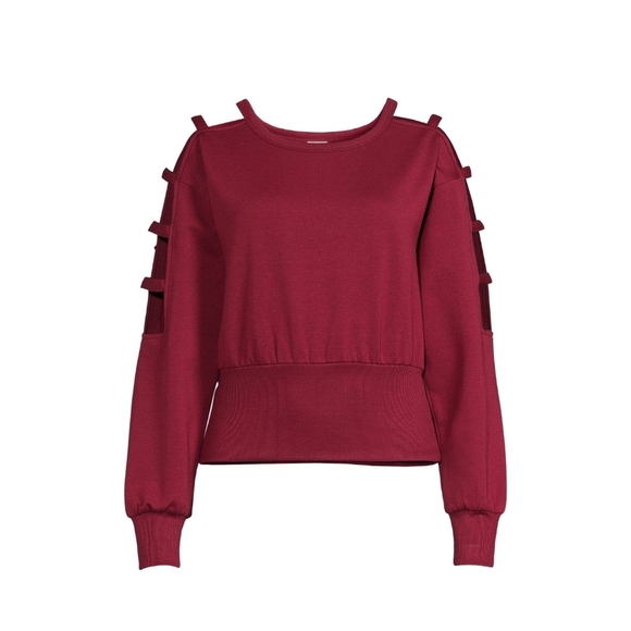 No Boundaries NWT Juniors' Lattice Sleeve Scoop Neck Pullover Top 770 - Picture 1 of 5